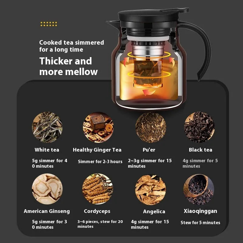Ceramic tea kettle with water separation, 800ml capacity, in black colour