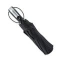 Triple folding automatic open business umbrella in black with steel ribs and a rubber handle.