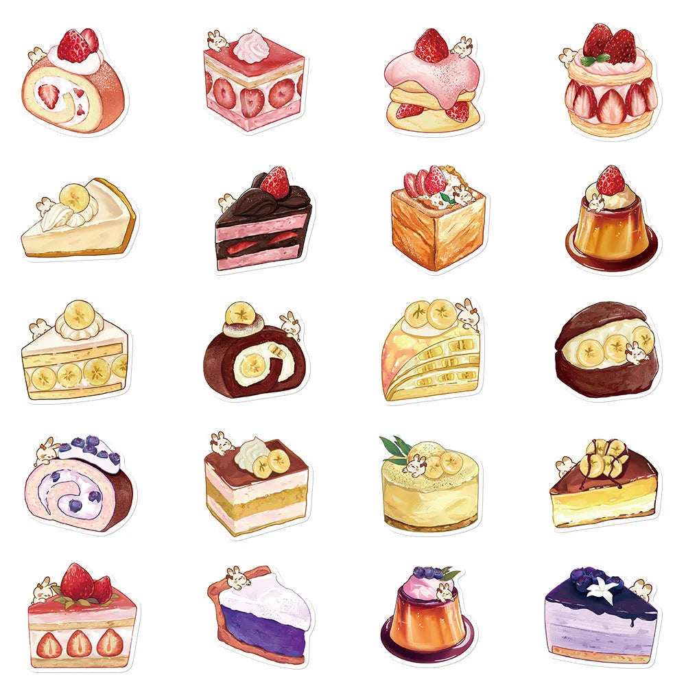 40 hand-painted cartoon dessert stickers for decorating phone case journal book computer iPad water cup