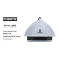 Dark green camping tent light with analog dimmer dial showing IPX4 waterproof rating.