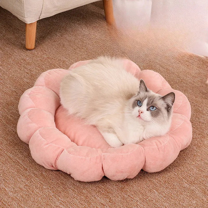 50x50 cm half-surrounded pet bed in blue with plush fabric for dogs and cats