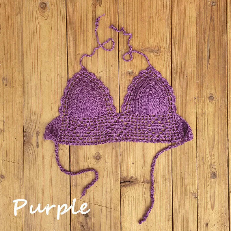 Women's backless acrylic bikini swimsuit top in multiple colour options