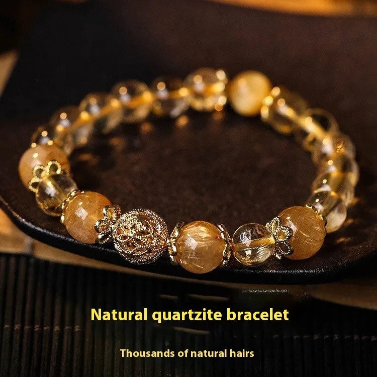 Adjustable retro-style citrine lucky bracelet for women with artificial crystal beads