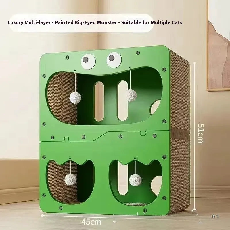 Double-layer cat scratching nest with wear-resistant material in owl and cat head design options