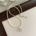Women's colourful beaded hollow flower necklace in copper with Korean style and U-shaped design