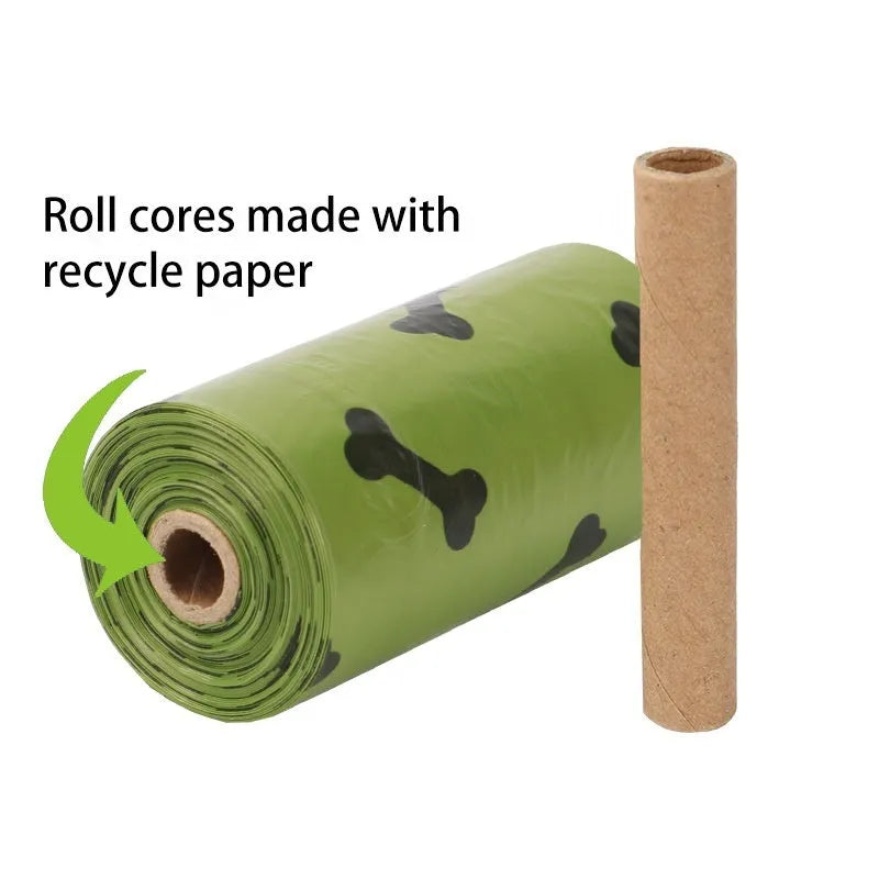 Degradable dog poop bags in army green with black bone print, 23x33cm size with EPI+HDPE material