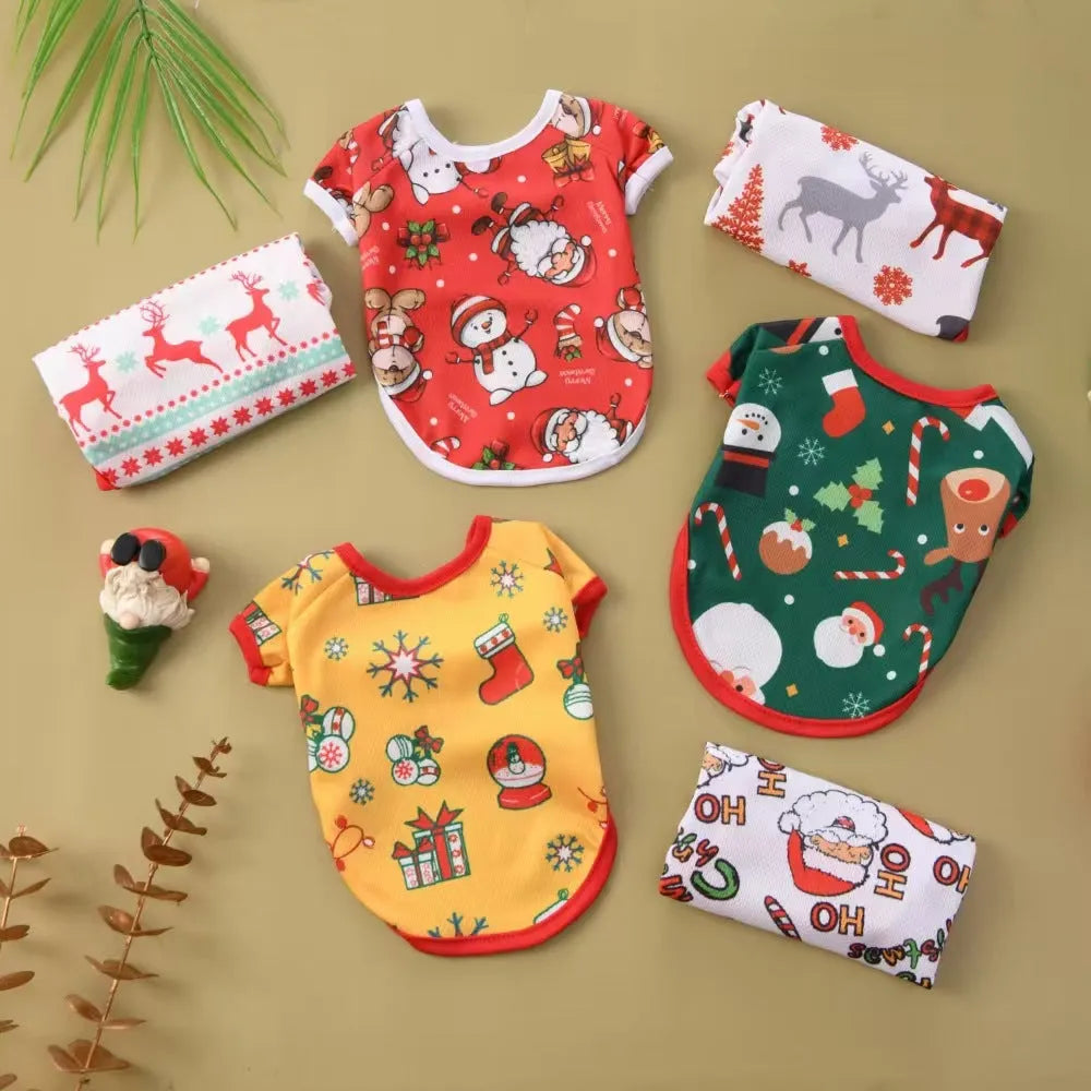 Pet clothing for cats and dogs in white moose design polyester fabric, shown on a white background