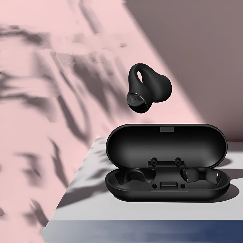 Open-ear clip-on Bluetooth headset, 11.2mm oscillator, 16.9g per earphone, black or white, USB Type charging