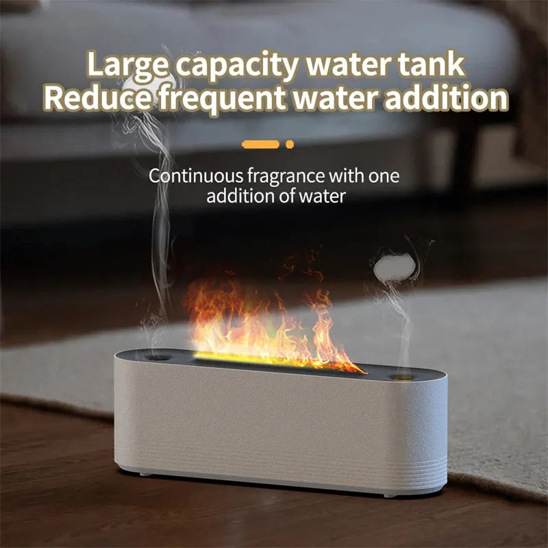 Flame air humidifier aroma diffuser with seven colour LED lights and water mist output