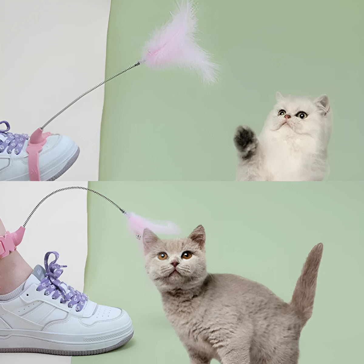 Lazy Feather funny cat stick with feather attachment, PTE cat teaser in pink or blue