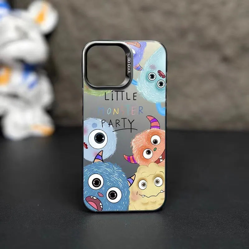 Little Monster Family cartoon hard PC phone case for Apple iPhone in four colours: black, blue, green, purple