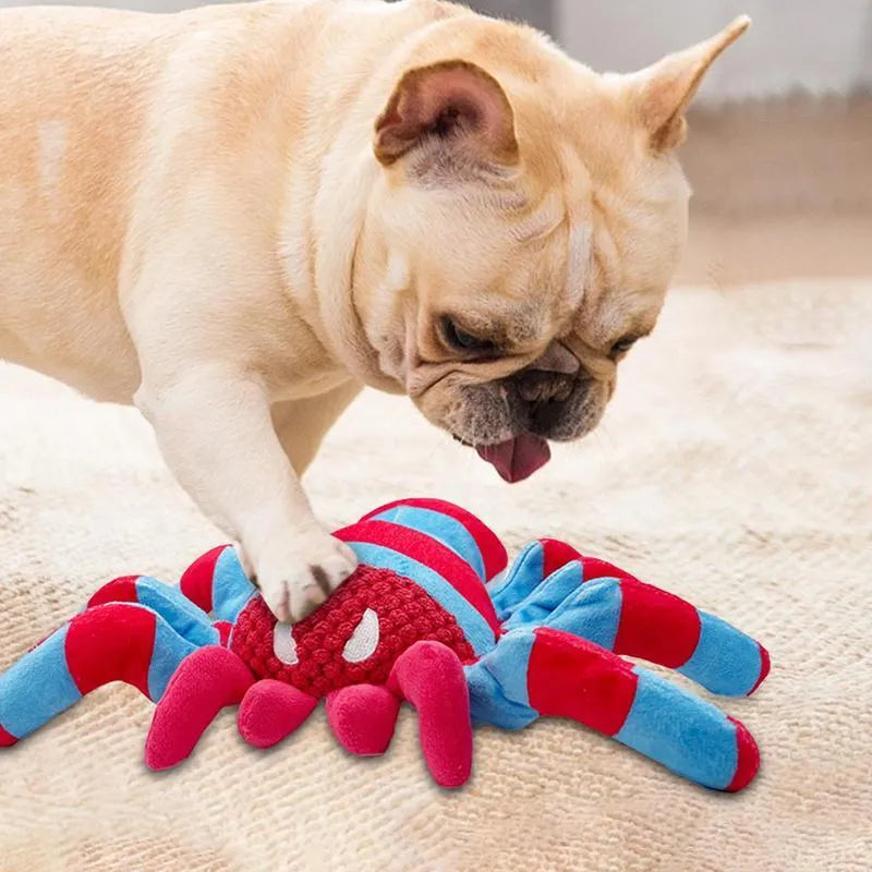 Red teddy dog toy for medium and large dogs with bite-resistant construction and squeaker