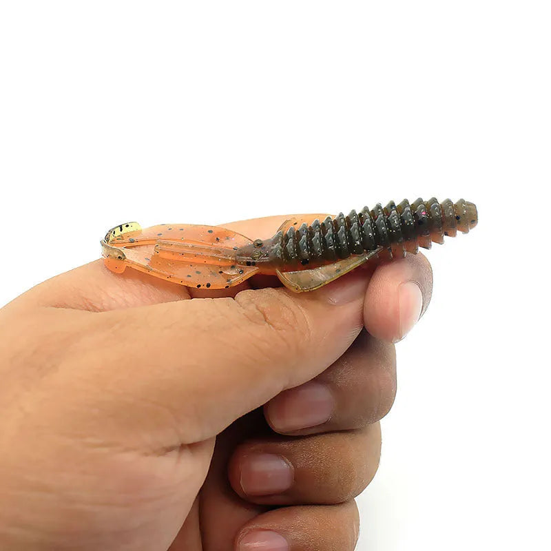 PVC soft bait fishing lure in various colours showing 8cm and 12cm size options