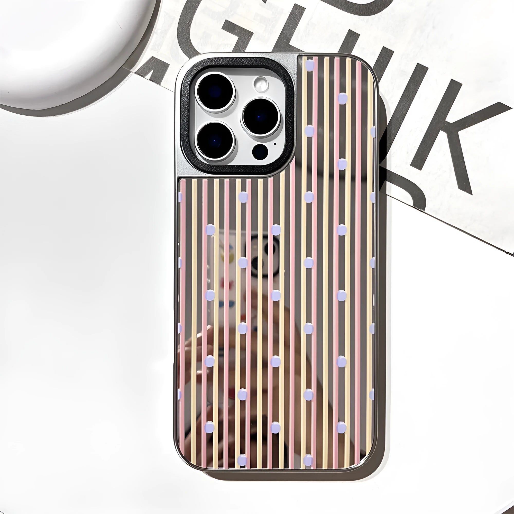 Mirror finish contrast stripe silver edge iPhone case for 12-16 series
