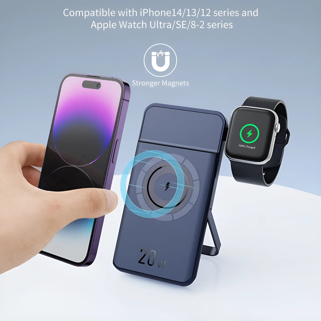 Black magnetic wireless power bank with 10000mAh capacity and industrial design
