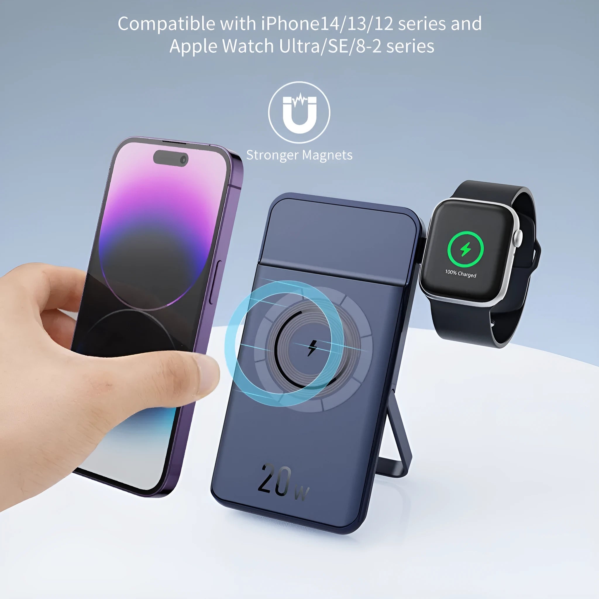 Black magnetic wireless power bank with 10000mAh capacity and industrial design