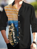 Men's long sleeve Hawaiian shirt with floral pattern in elastic polyester fabric