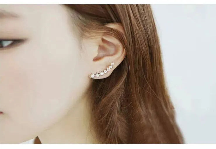925 sterling silver ear-sticking ear hook studs with crystal inlay, geometric shape, silver colour, 2.3cm long