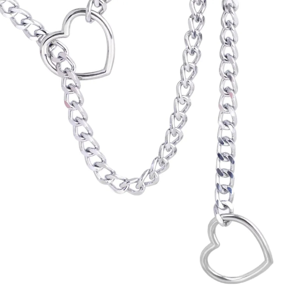 Black Heart PU leather and circle O necklace with copper pendant on a 61-70cm stainless steel chain