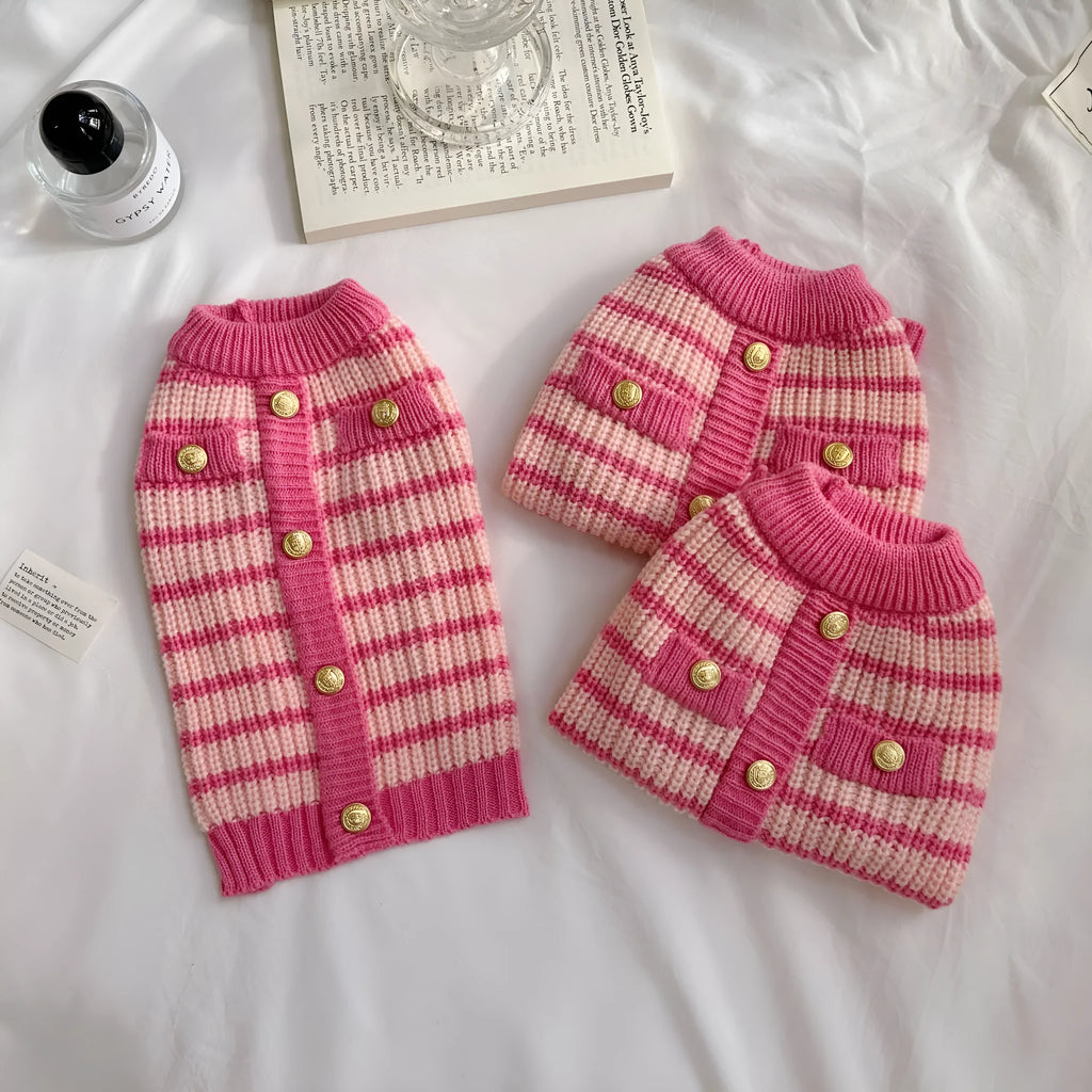 Pink striped sweater pet clothes in classic style, polyester pet jumper available in XS S M L XL