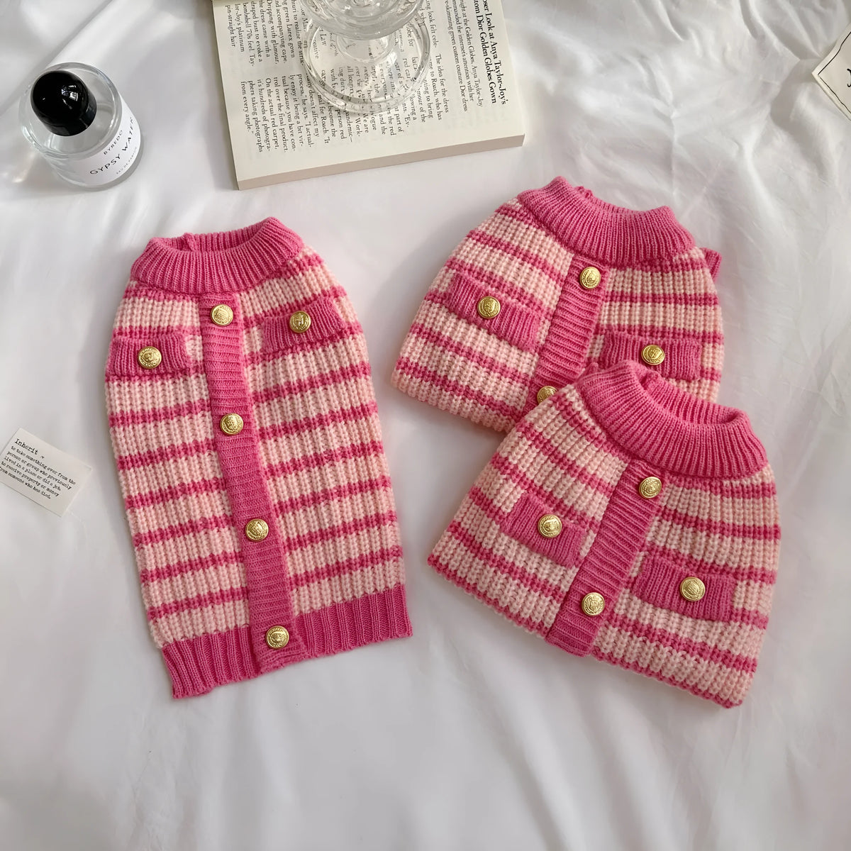Pink striped sweater pet clothes in classic style, polyester pet jumper available in XS S M L XL