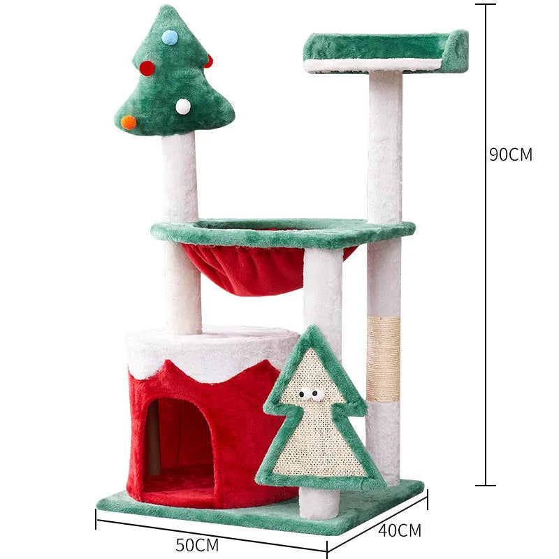 Christmas coloured cat scratching post with integrated platform, 32 cm tall with 25 cm base