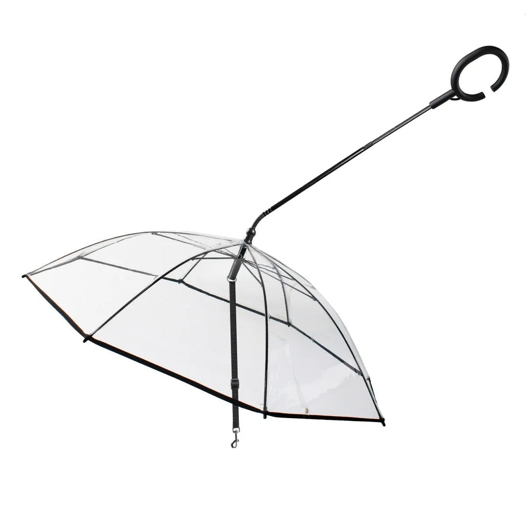 Transparent C-type adjustable pet umbrella for dogs with ABS TPU metal frame attached to leash