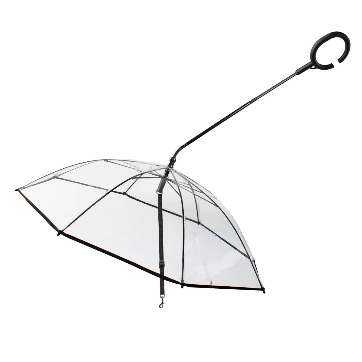Transparent C-type adjustable pet umbrella for dogs with ABS TPU metal frame attached to leash