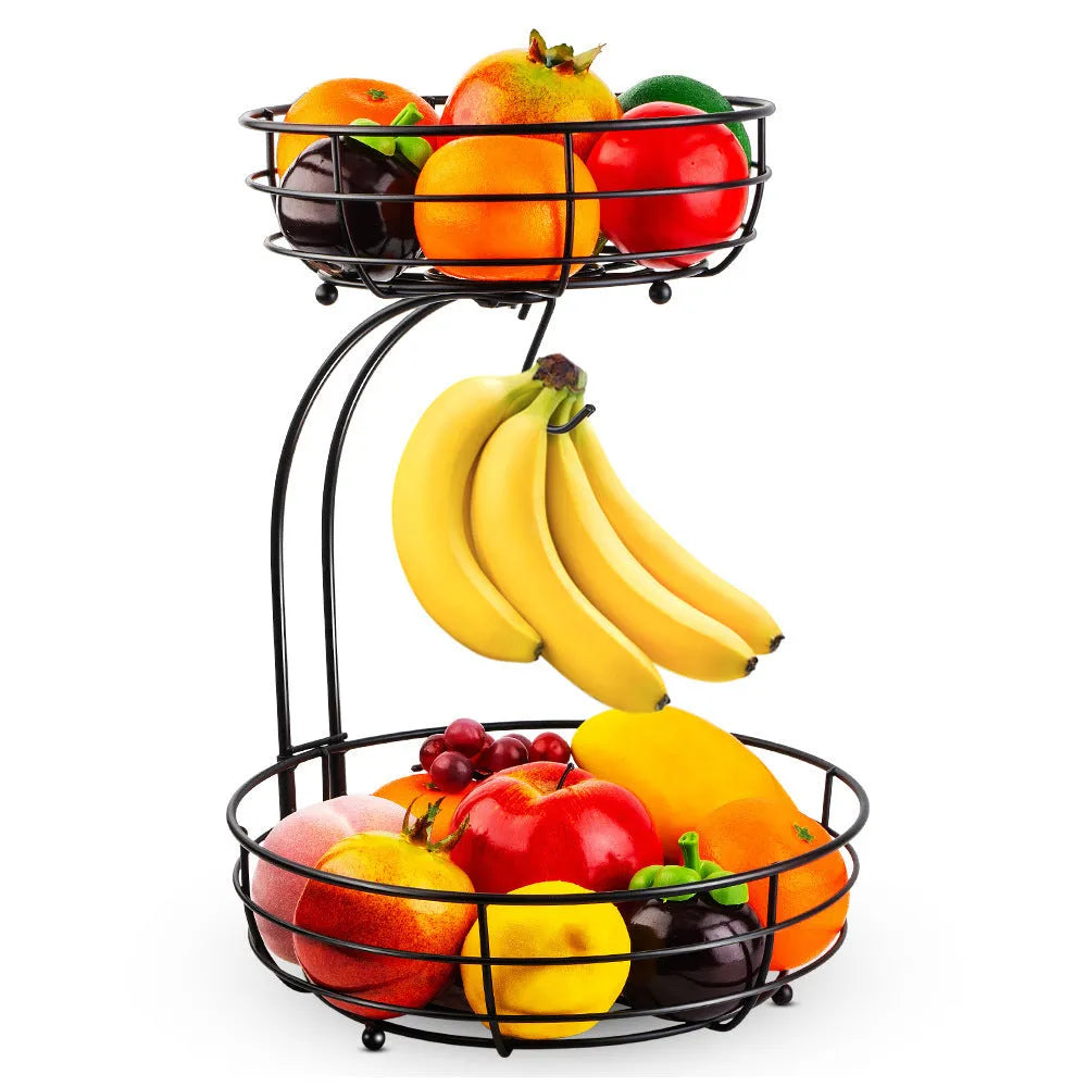 Double-layer black wrought iron fruit basket for restaurant snack storage