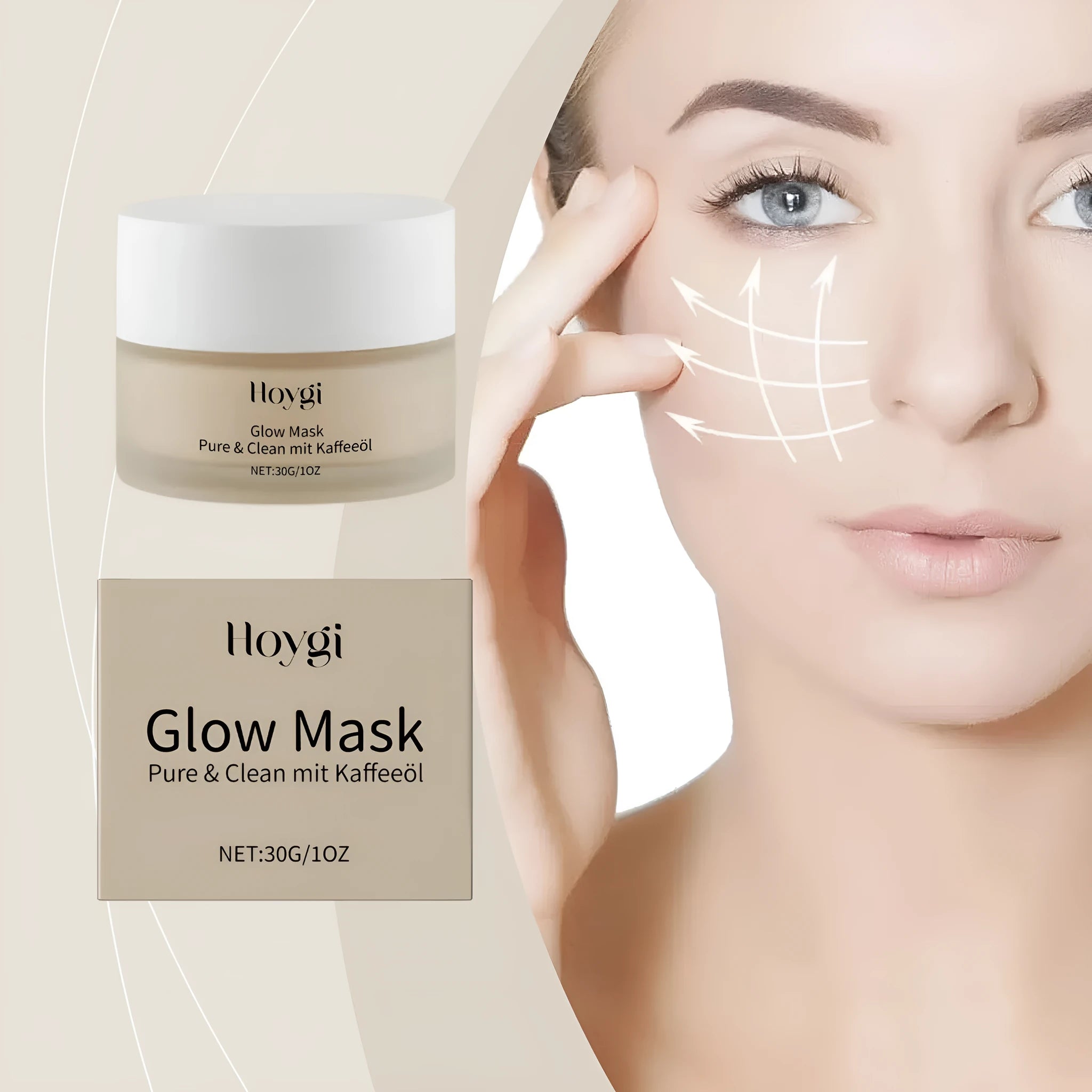 Single-use facial sheet mask for moisturising and brightening, 5.1cm x 3.9cm.