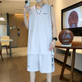 Men's basketball sports set with sleeveless vest and matching shorts in thin polyester fabric