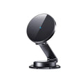 Black zinc alloy wireless charging car phone mount attached to a windscreen