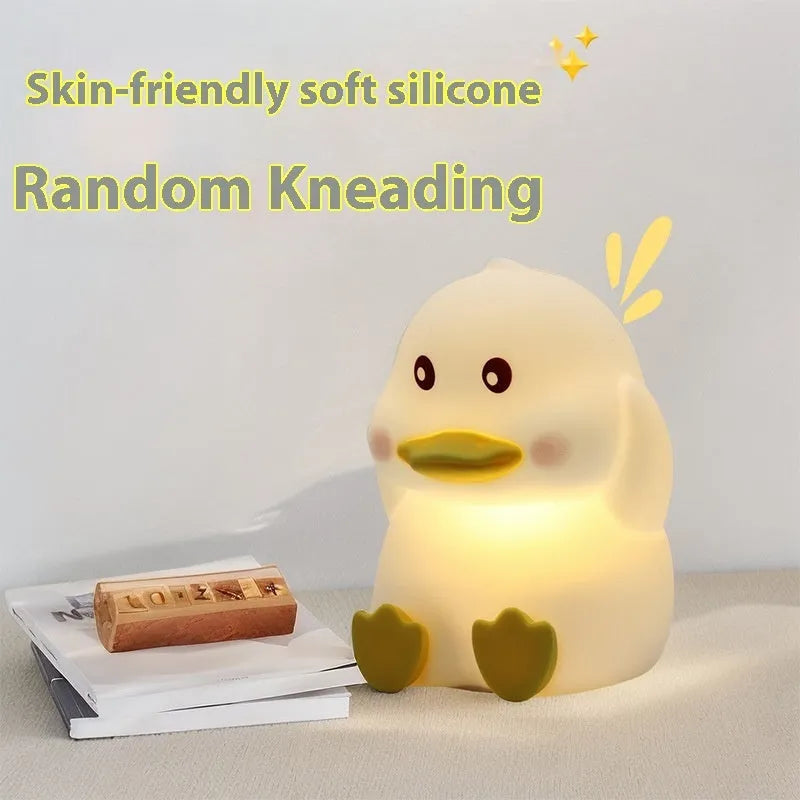 Cute duck silicone night light with USB rechargeable battery, warm and colourful light modes