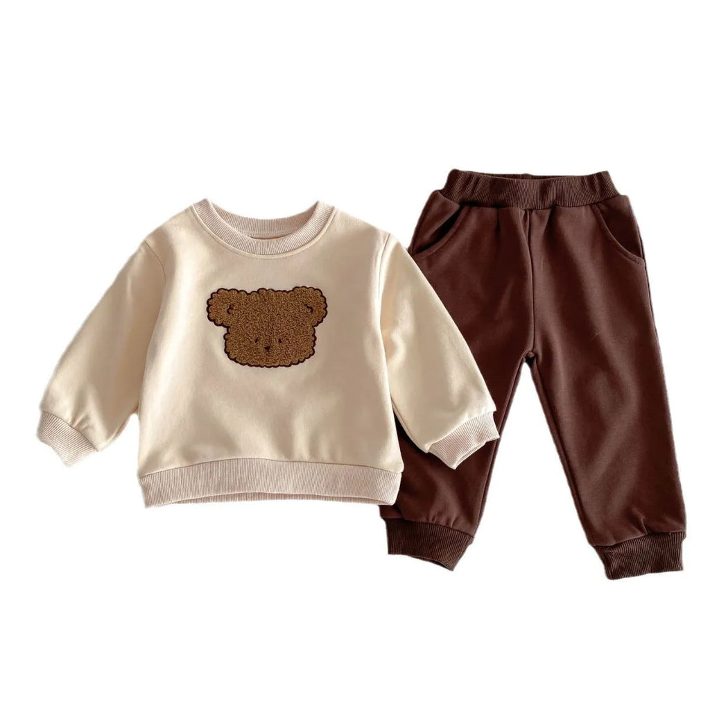 Bear long-sleeved sweater split two-piece suit in khaki with animal pattern for toddlers