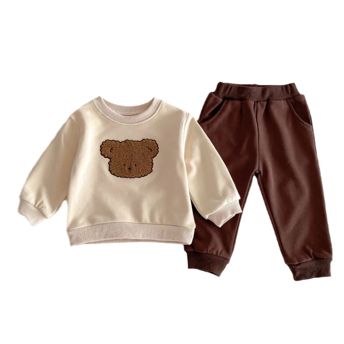 Bear long-sleeved sweater split two-piece suit in khaki with animal pattern for toddlers