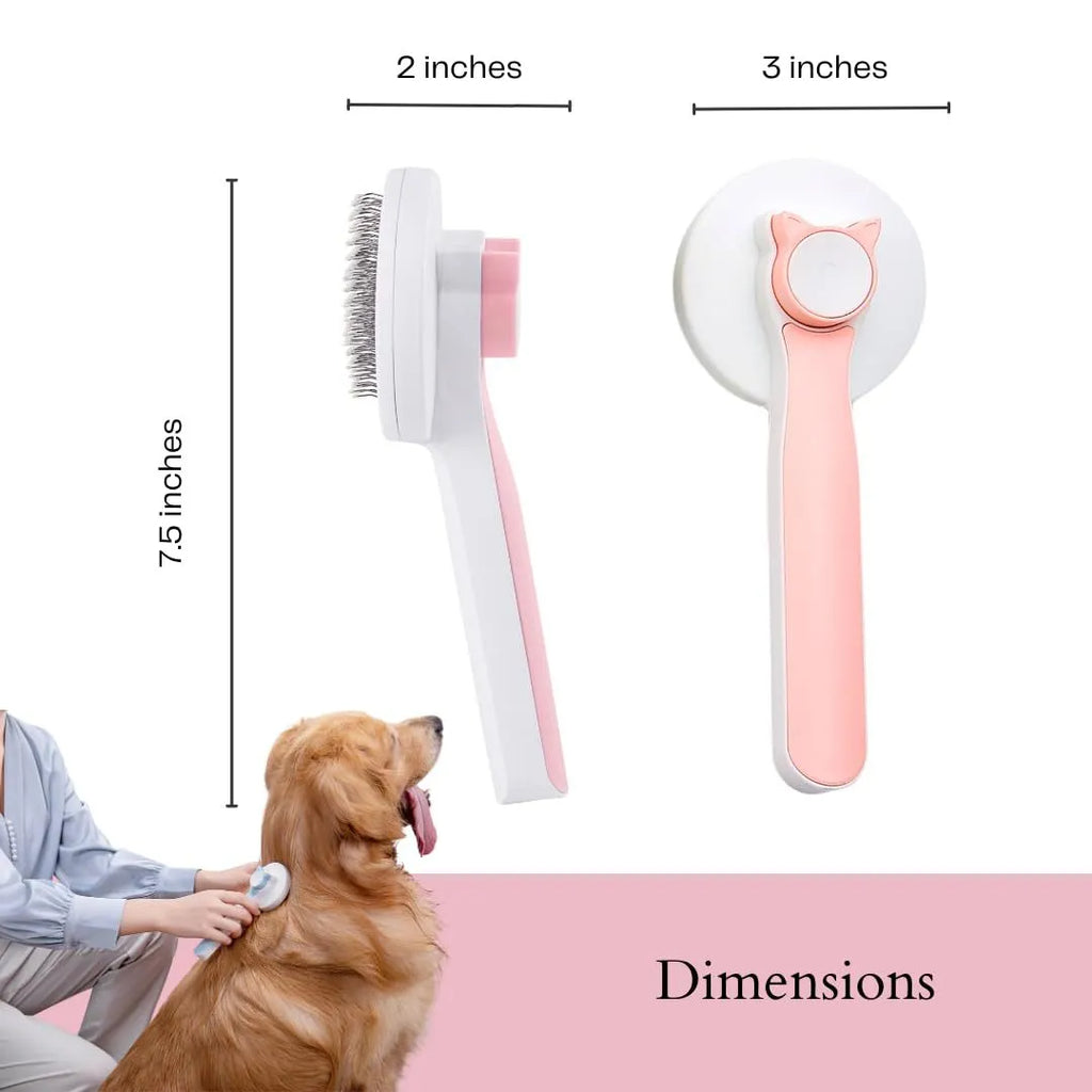 Blue self-cleaning slicker brush for dog and cat grooming with non-slip handle