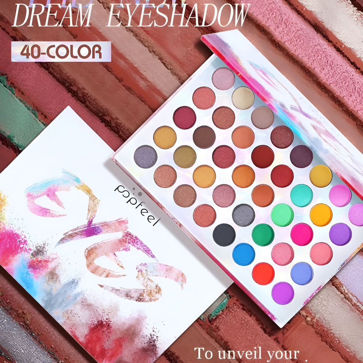 8-shade shimmer matte eye shadow in purple, blue, black, caramel and peacock blue, EP40