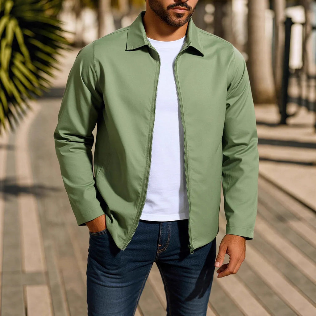 Men's zipper-front cardigan jacket with raglan sleeves in polyester blend fabric