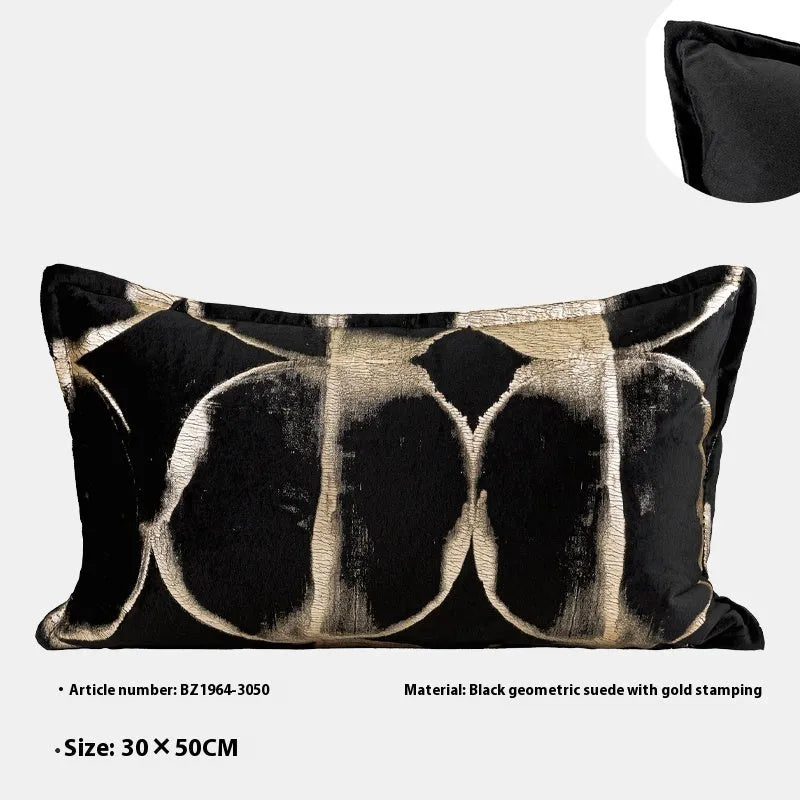 Black gold abstract pattern decorative cushion with removable flannel cover in multiple size options