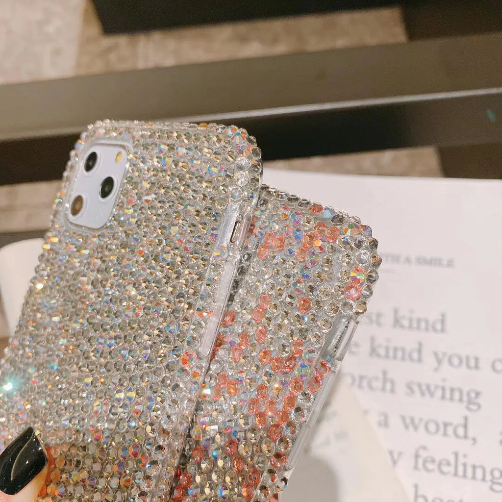Acrylic rhinestone phone case back cover for iPhone in gradient pink solid colour finish
