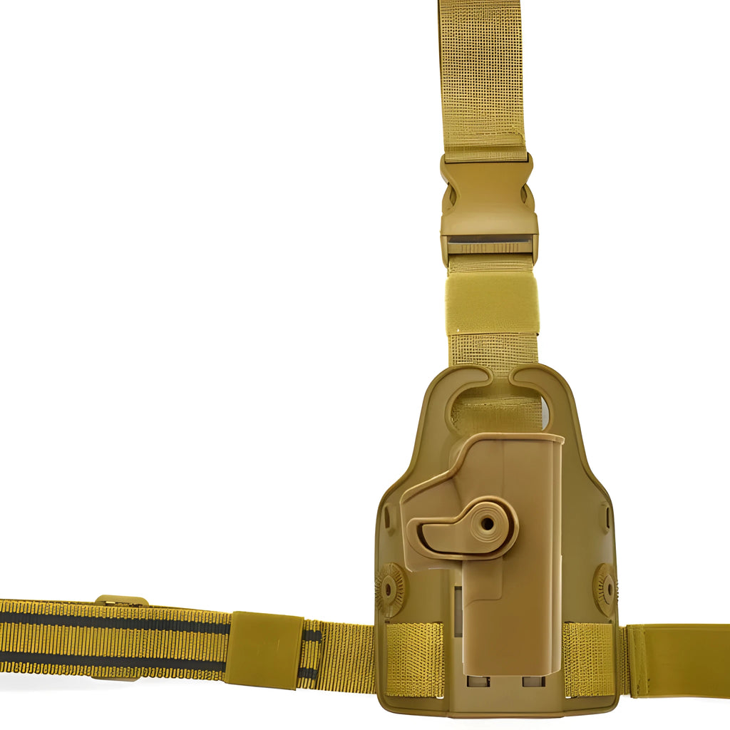 Green plastic quick-pull leg bag holster for tactical waist plates