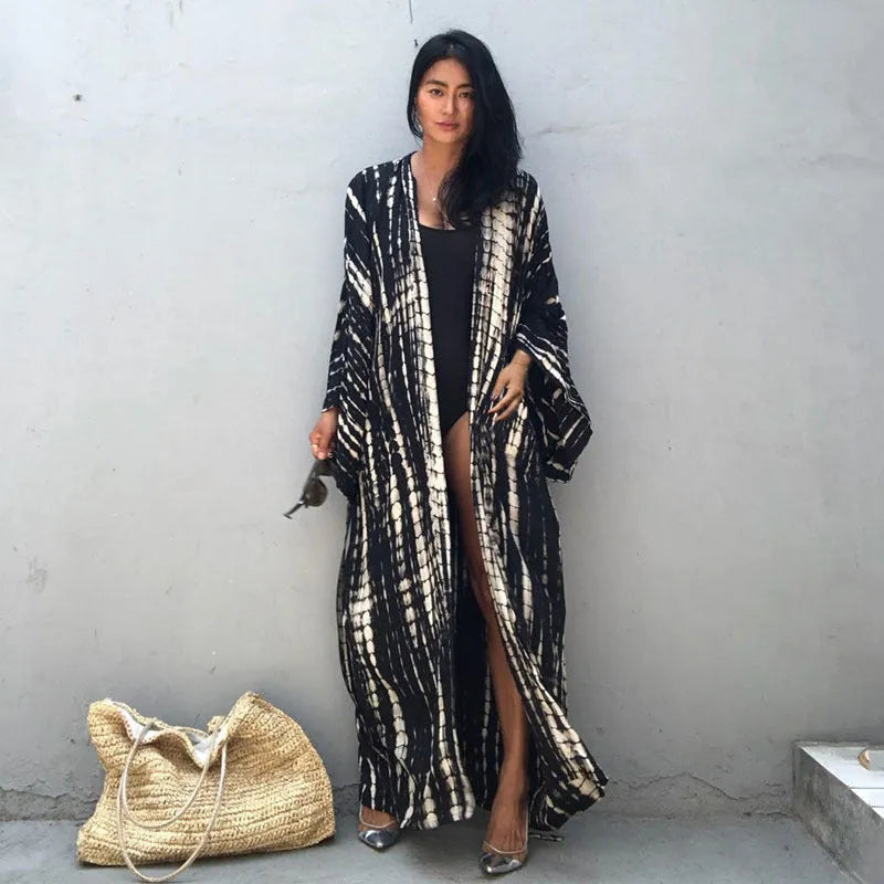 Loose printed cotton beach cover-up shirt in a DN0712 colour, shown as a long-sleeved blouse.