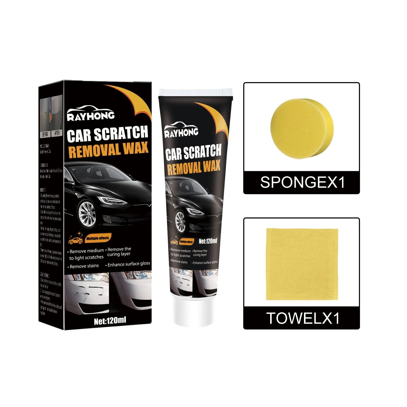 120ml car scratch wax bottle with sponge and towel for paint protection and scratch removal