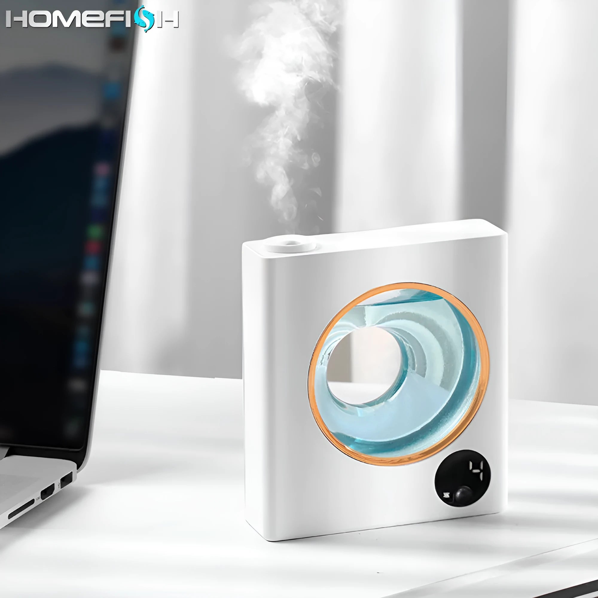 Small white automatic aromatherapy machine mounted on a wall with USB charging cable.