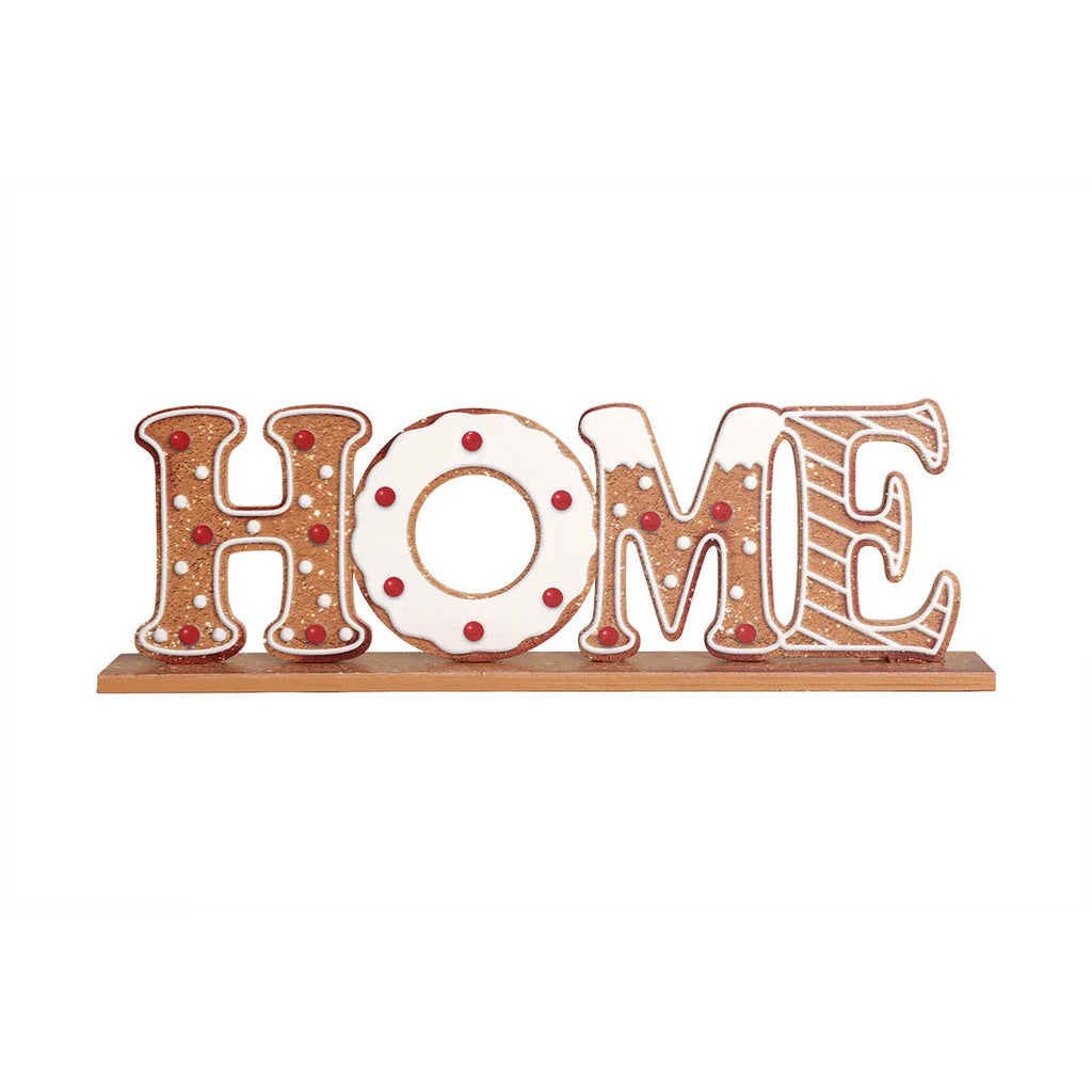 Christmas wooden letter ornament in ginger cake style with picture style colour finish for tree hanging
