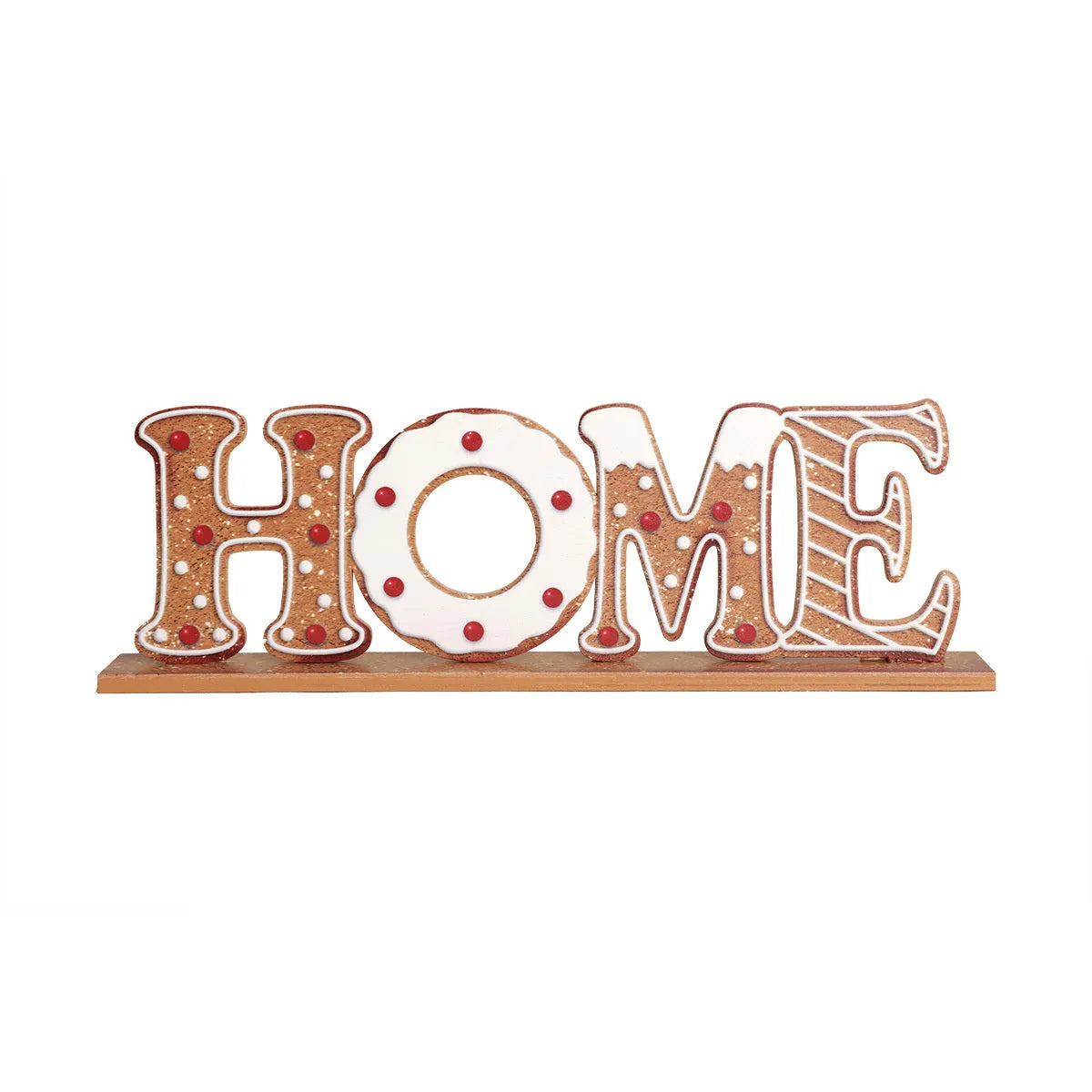 Christmas wooden letter ornament in ginger cake style with picture style colour finish for tree hanging