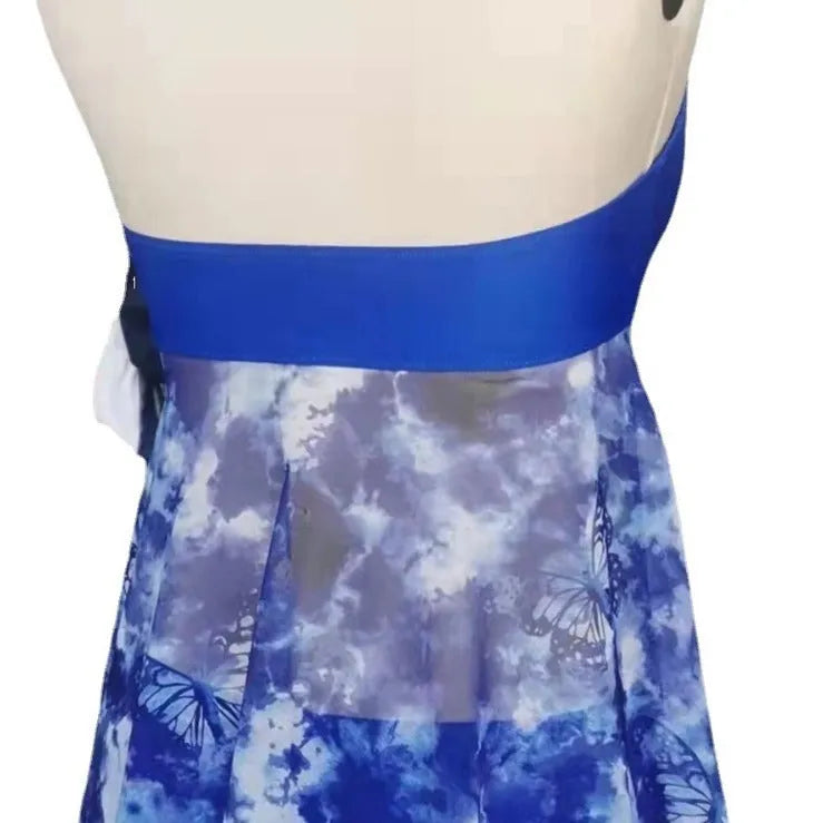Blue women's bikini swimsuit with briefs cut on a mannequin