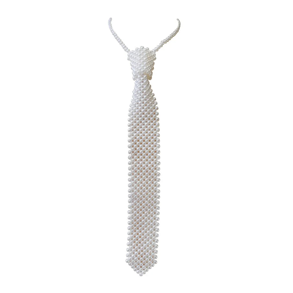 Pearl tie body chain with hollow out design and imitation pearl details in retro style