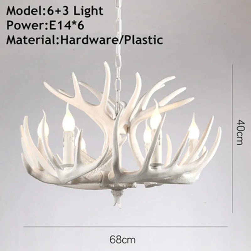 Nordic retro antlers chandelier with 4 heads in brown ABS shade for indoor ceiling mounting
