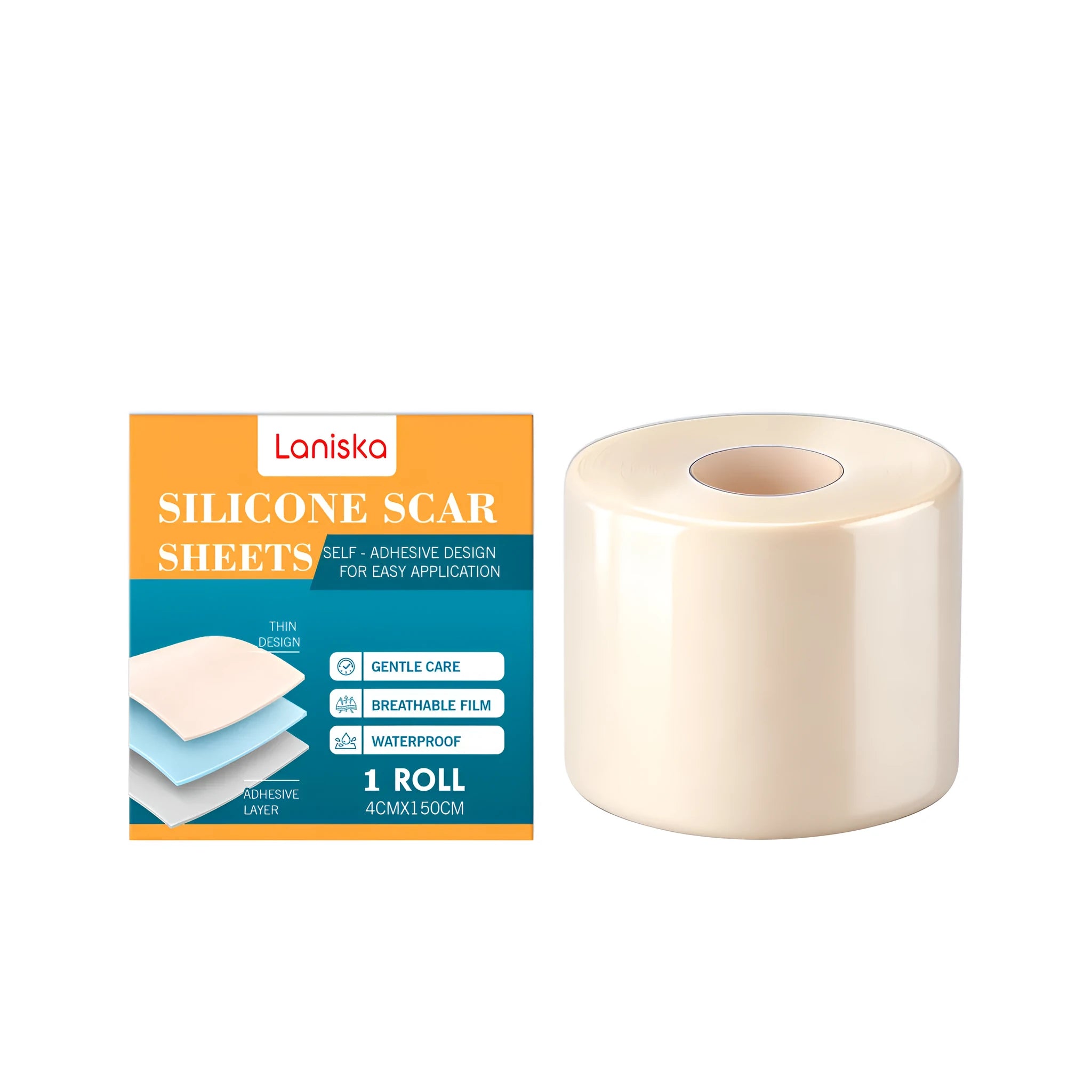 Silicone scar patch roll with mint leaves for scar removal treatment on protective paper